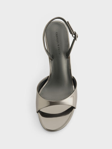 Metallic Sculptural-Heel Slingback Sandals, Pewter, hi-res