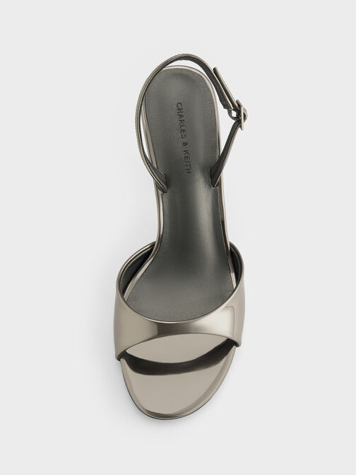 Metallic Sculptural-Heel Slingback Sandals, Pewter, hi-res