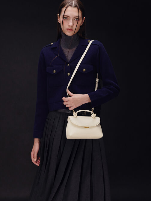 حقيبة ظهر بحمالة يد مزينة بعقدة, كريم, hi-res