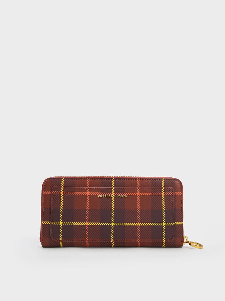 Cyrus Checkered Long Wallet, Brick, hi-res