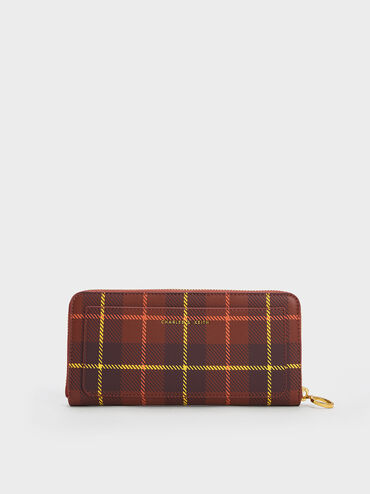 Cyrus Checkered Long Wallet, Brick, hi-res