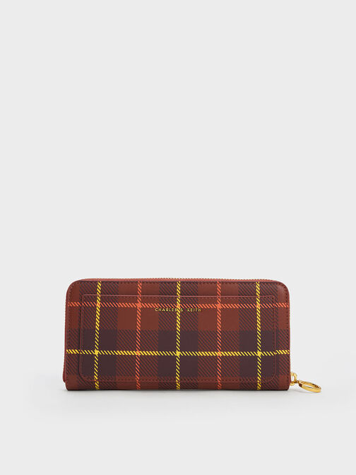 Cyrus Checkered Long Wallet, Brick, hi-res