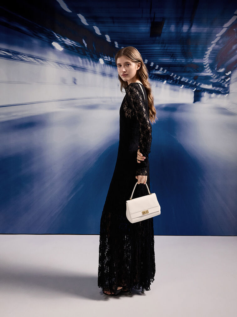 Lennie Chain-Strap Top Handle Bag, Cream, hi-res