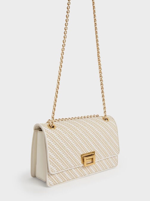 Chain Handle Shoulder Bag - White, White, hi-res
