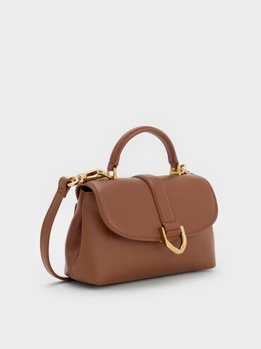 Gabine Leather Top Handle Bag, Chocolate, hi-res
