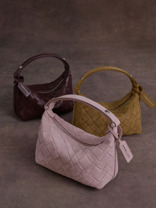 Ivette Woven Shoulder Bag, Wineberry Red, hi-res