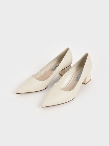 Trapeze Heel Court Shoes, Chalk, hi-res