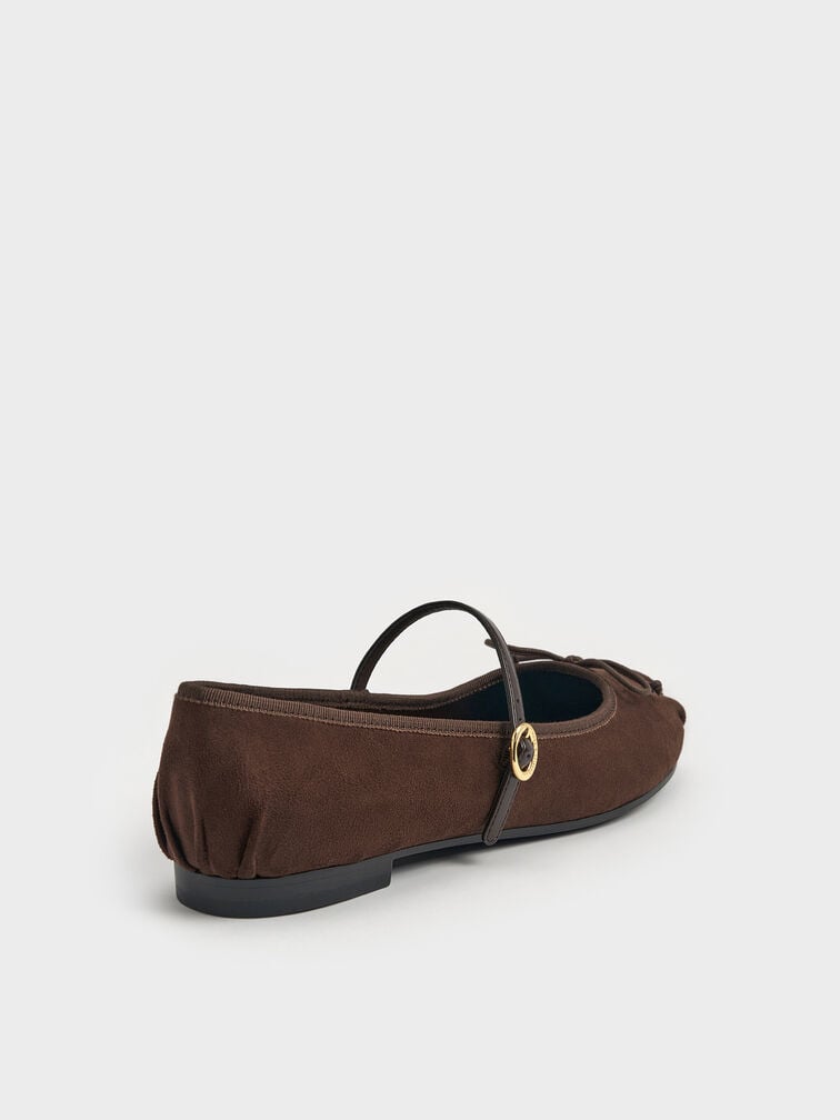 Emiko Faux Suede Bow Mary Jane Flats, Dark Brown Textured, hi-res