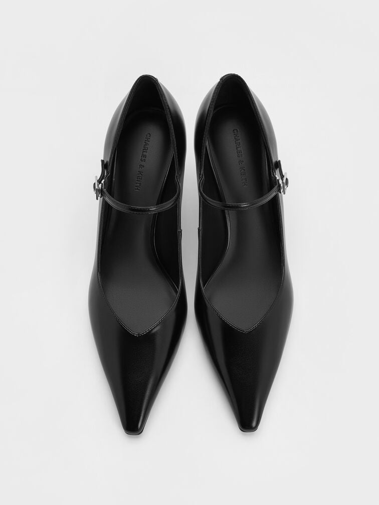 حذاء كعب ماري جين بكعب رفيع ومقدمة مدببة, أسود, hi-res