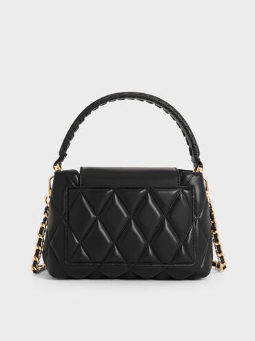 Arwen Quilted Braided-Strap Top Handle Bag, Black, hi-res