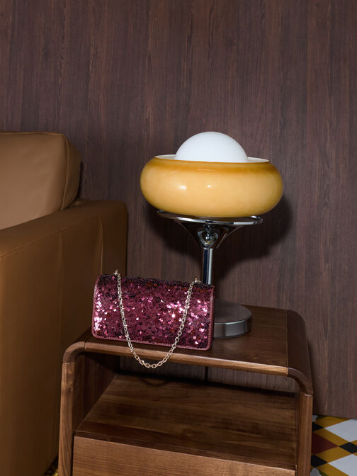 محفظة بسلسلة بافوتو مزينة بالترتر, برغندي, hi-res