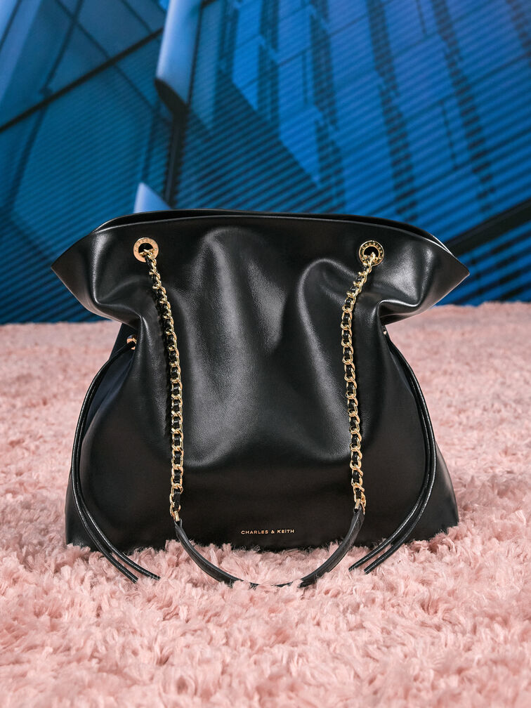 حقيبة توت بحمالة ضفيرة مزدوجة, أسود, hi-res