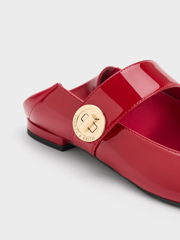 حذاء ماري جين يارا مسطح ولامع, أحمر, hi-res