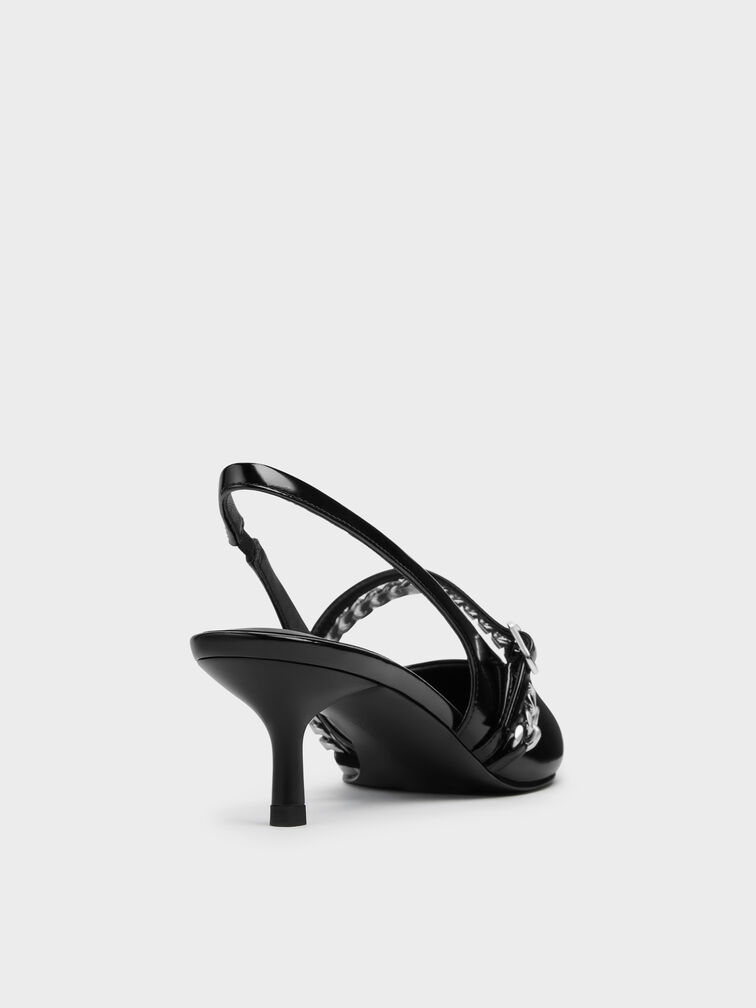 Georgie Chain Slingback Kitten Heels, Black Boxed, hi-res