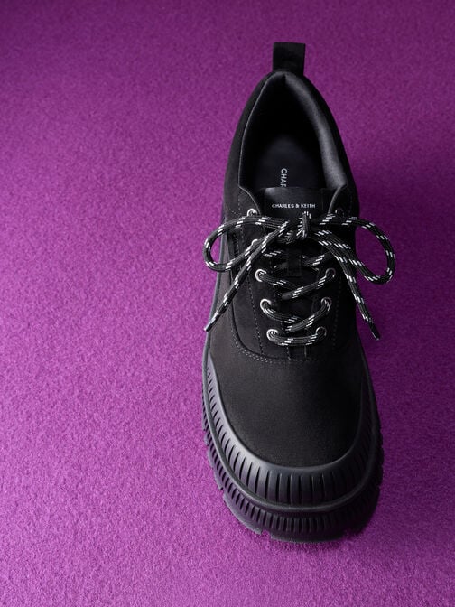 Darra Faux Suede Ridged-Sole Platform Sneakers, Black Textured, hi-res