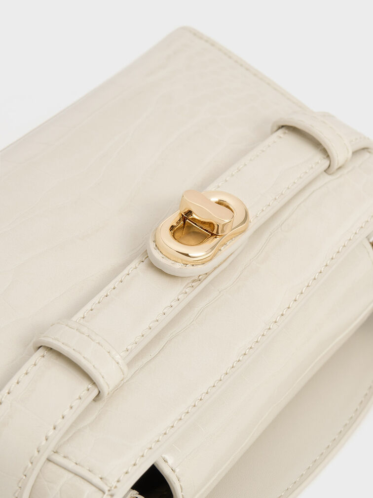 Aubrielle Croc-Effect Top Handle Bag, Ivory, hi-res