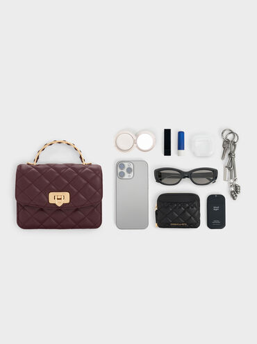 حقيبة يد مطبنة, أحمر توتي فاخر, hi-res