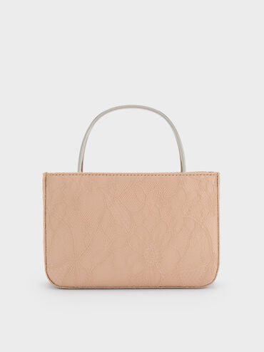 Jennis Lace & Satin Top Handle Bag, Nude Textured, hi-res