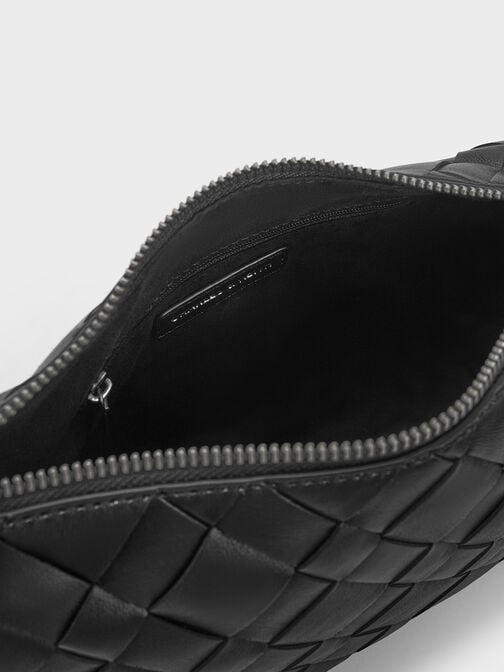 Ivette Woven Shoulder Bag, Noir, hi-res