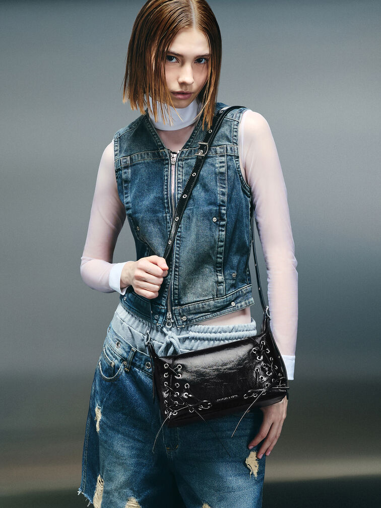 حقيبة كتف برباط, أسود كلاسيكي, hi-res