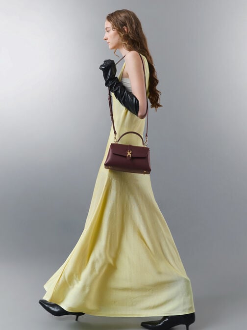 Adalyn Metallic-Buckle Chain-Strap Top Handle Bag, Wineberry Red, hi-res