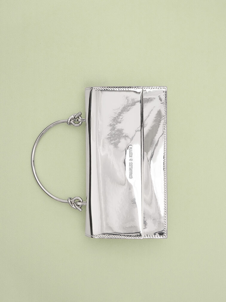 Kristine Metallic Sculptural-Handle Long Wallet, Silver, hi-res