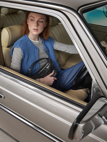 حقيبة كتف إيفيت بتصميم منسوج, أسود كلاسيكي, hi-res