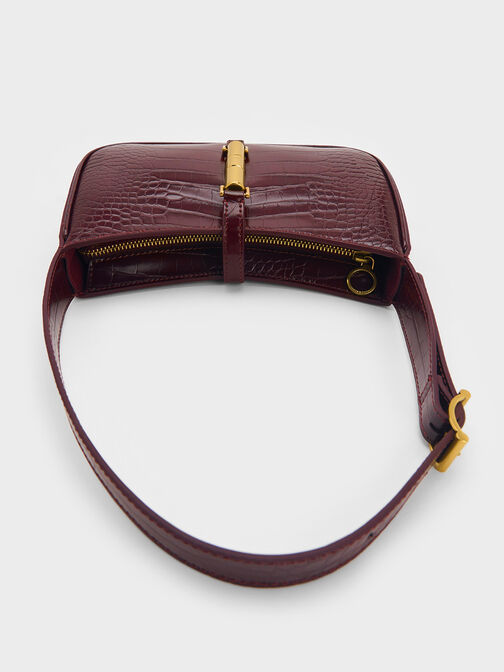 Cesia Croc-Effect Metallic-Accent Shoulder Bag, Burgundy, hi-res
