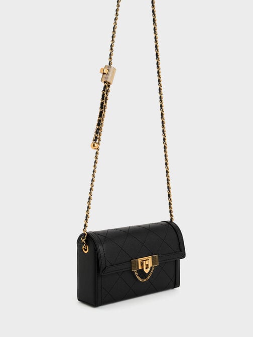 حقيبة كلاتش تالولا مبطنة بقفل كبس, أسود, hi-res