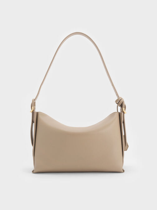 Leather Top-Flap Hobo Bag, Taupe, hi-res