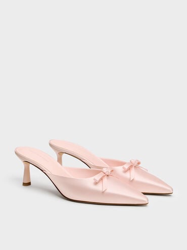 Rose-Bow Pointed Heeled Mules, Light Pink, hi-res