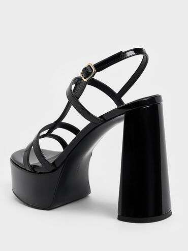 Patent T-Bar Strappy Platform Sandals, Black Patent, hi-res