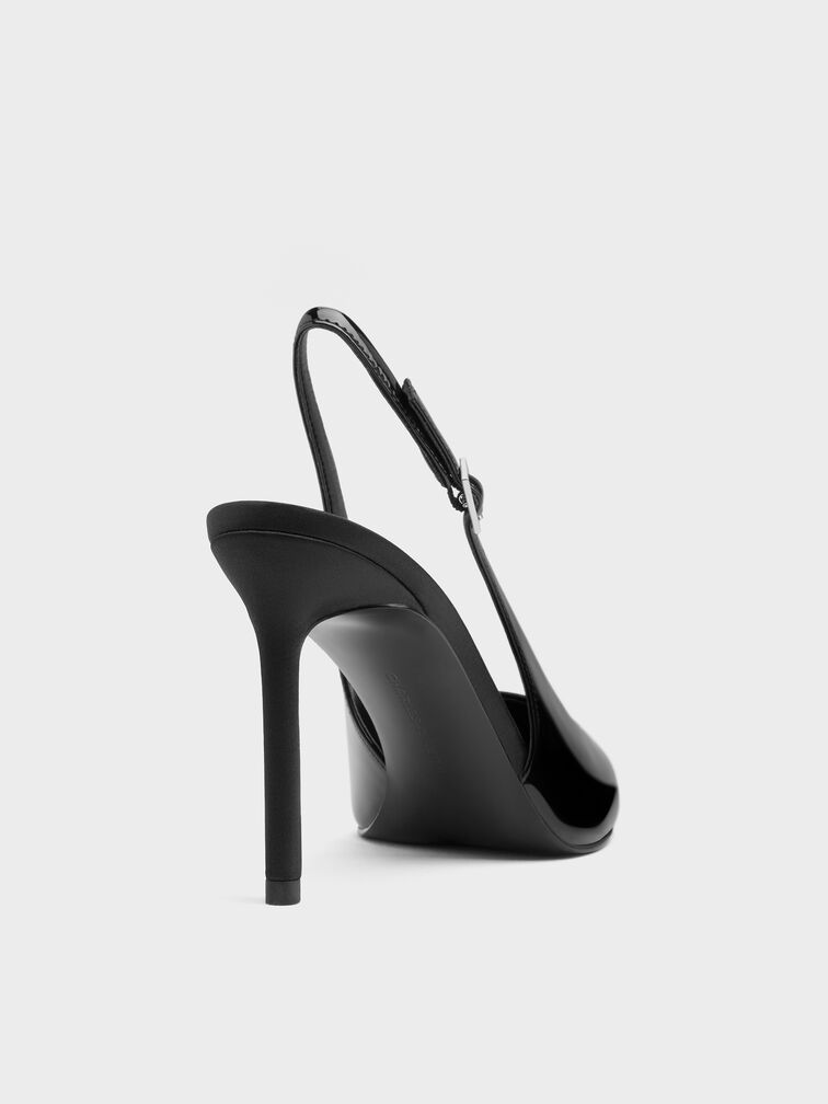 Patent Pointed Slingback Pumps, Black Patent, hi-res