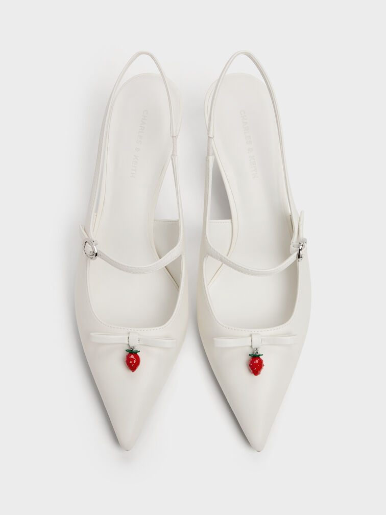 Sonali Strawberry Bow Slingback Pumps, White, hi-res