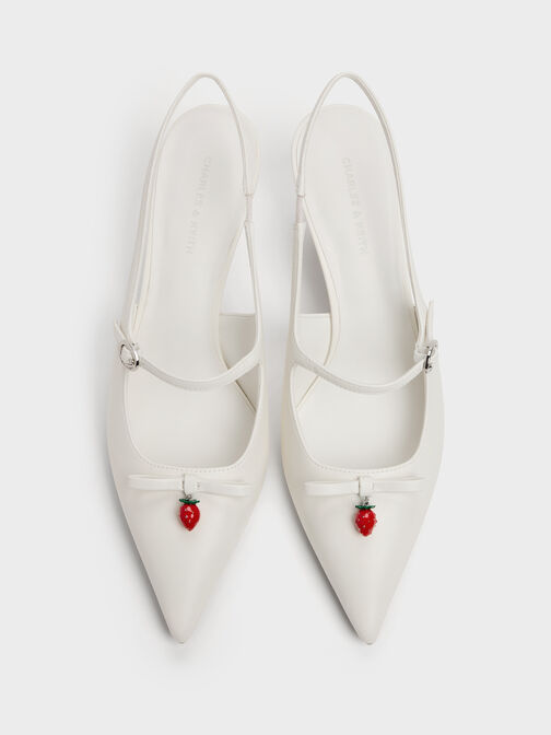 Sonali Strawberry Bow Slingback Pumps, White, hi-res