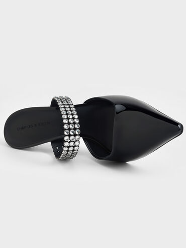 حذاء ميول من الجلد اللامع بكعب وتصميم مزين بالكريستال, أسود براق, hi-res