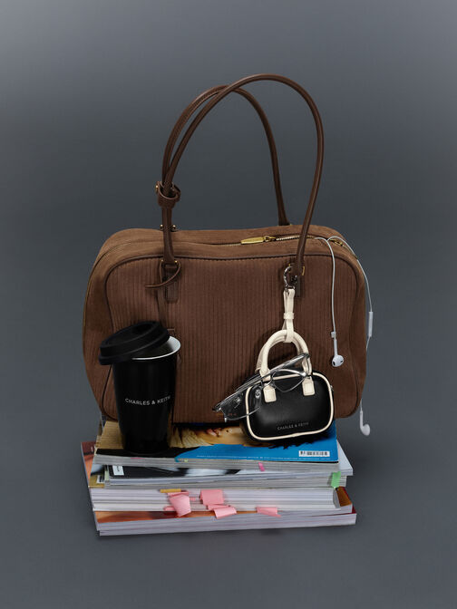 حقيبة بولينغ سيانا كبيرة كوردروي, بني موكا, hi-res