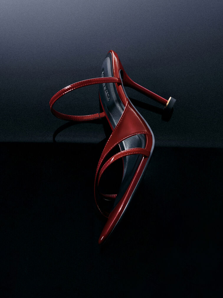Wynn Patent Crossover Sculptural-Heel Strappy Mules, Red, hi-res