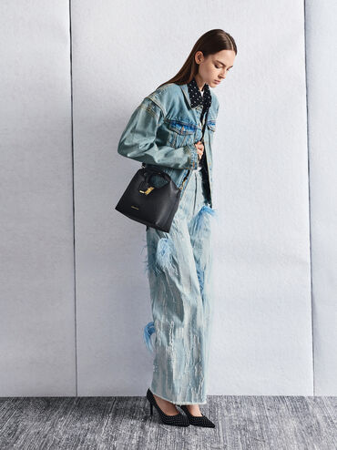 Chance Turn-Lock Bucket Bag, Black, hi-res