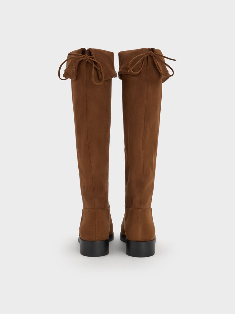 Faux Suede Fold-Over Thigh-High Boots, Brown, hi-res