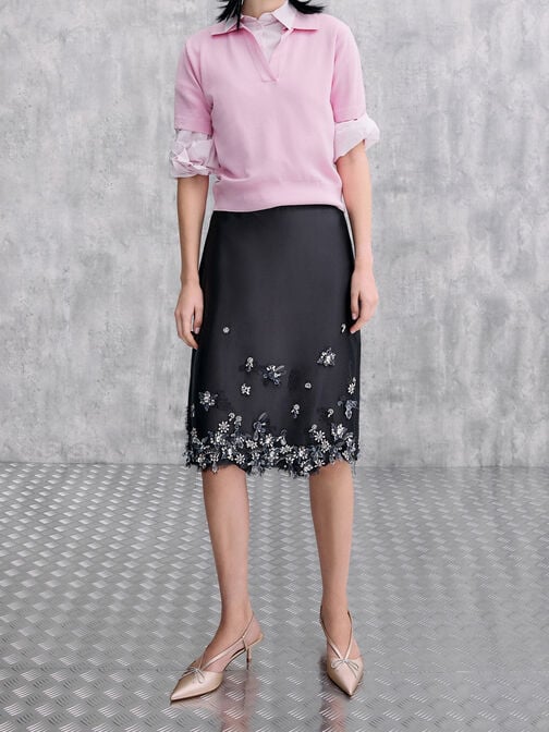 حذاء بامبس سلينجباك بكعب صغير وفيونكة كريستالية, لون البشرة الطبيعي, hi-res