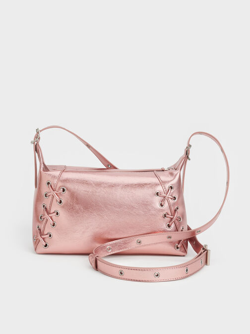 Xylia Metallic Grommet Lace-Up Shoulder Bag, Aura Pink, hi-res