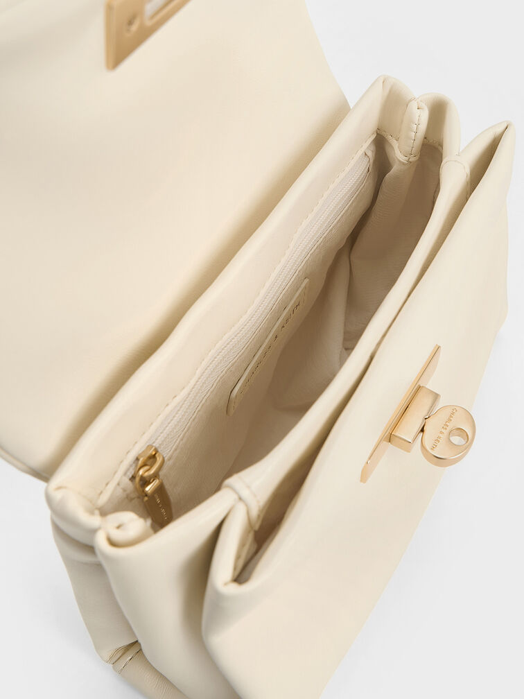 حقيبة كروس بودي كيري بحجم ميني ومقبض على شكل سلسلة, كريم, hi-res