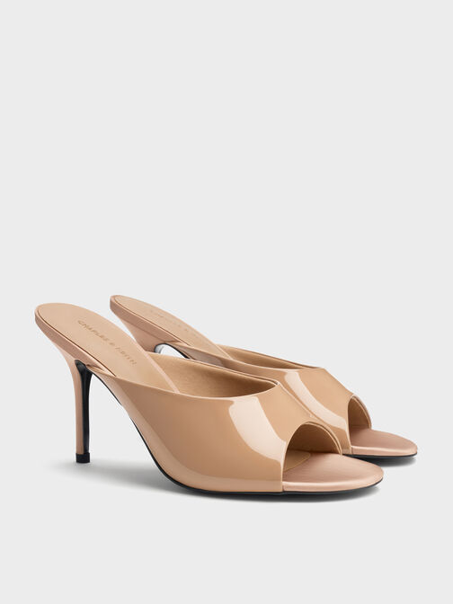 Patent Stiletto Mules, Nude, hi-res