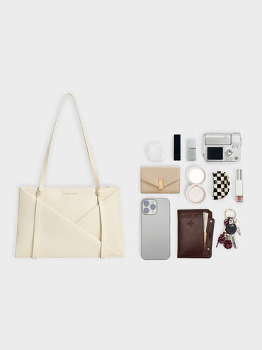 حقيبة توت باج ميدوري بتصميم هندسي, كريم, hi-res