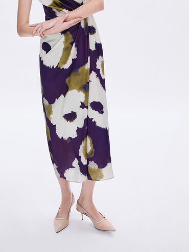 Mesh & Lace Pointed-Toe Slingback Pumps, Nude, hi-res