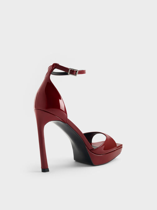 Patent Platform Heeled Sandals, Red, hi-res