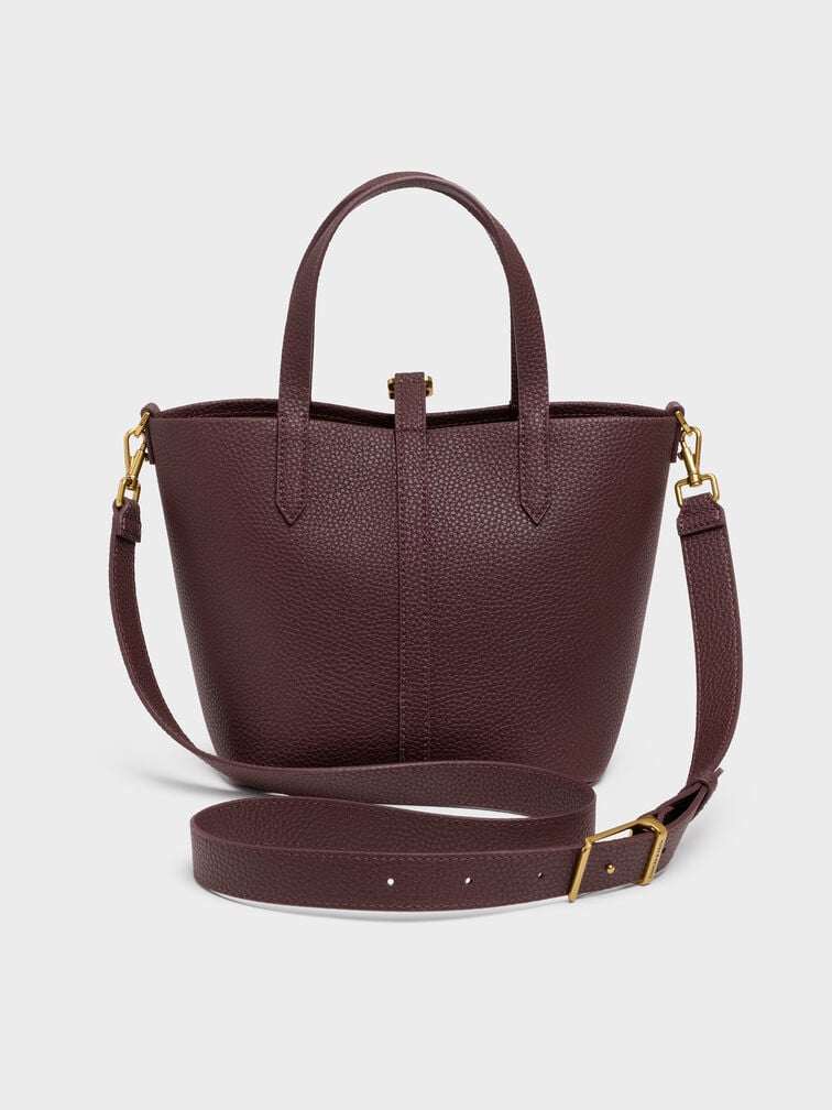 شنطة دلو بريل بجلد معاد تدويره بيد مزدوجة, أحمر توتي فاخر, hi-res