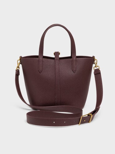 شنطة دلو بريل بجلد معاد تدويره بيد مزدوجة, أحمر توتي فاخر, hi-res