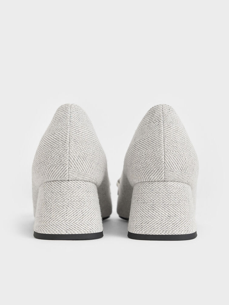 Metallic-Accent Pointed-Toe Block-Heel Pumps, Light Grey, hi-res